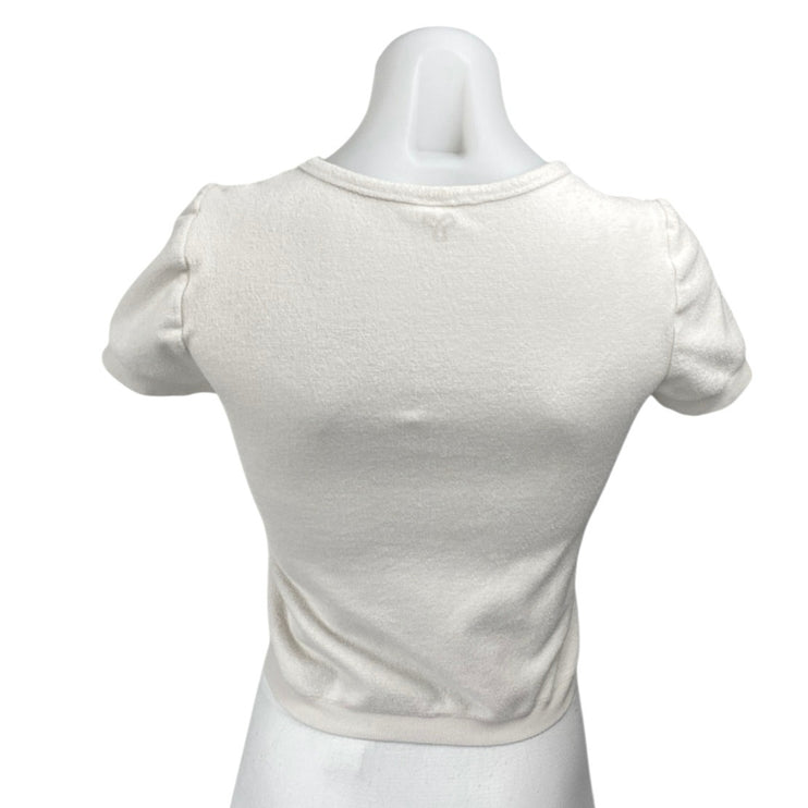 Aritzia TNA Women's White Knit Shorts Sleeve Crew Neck Crop Tee T-Shirt Top Sz M