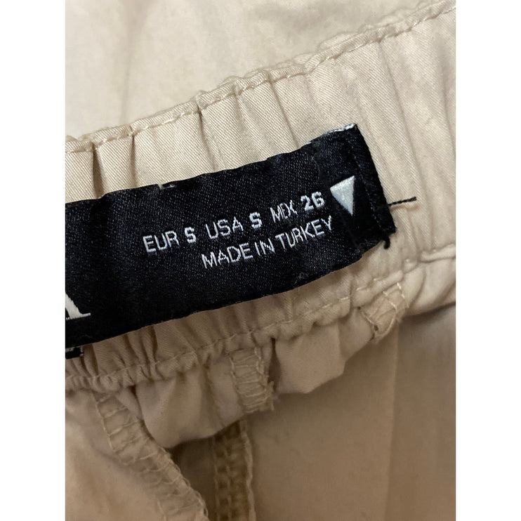 Zara Cream Cinched Tie High Waisted Wide Leg Trousers Windbreaker Baggy Pants S