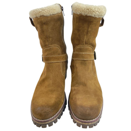 Manas Women's Brown Suede Leather Sherpa Buckle Winter Snow Boots Size 38 US 7.5