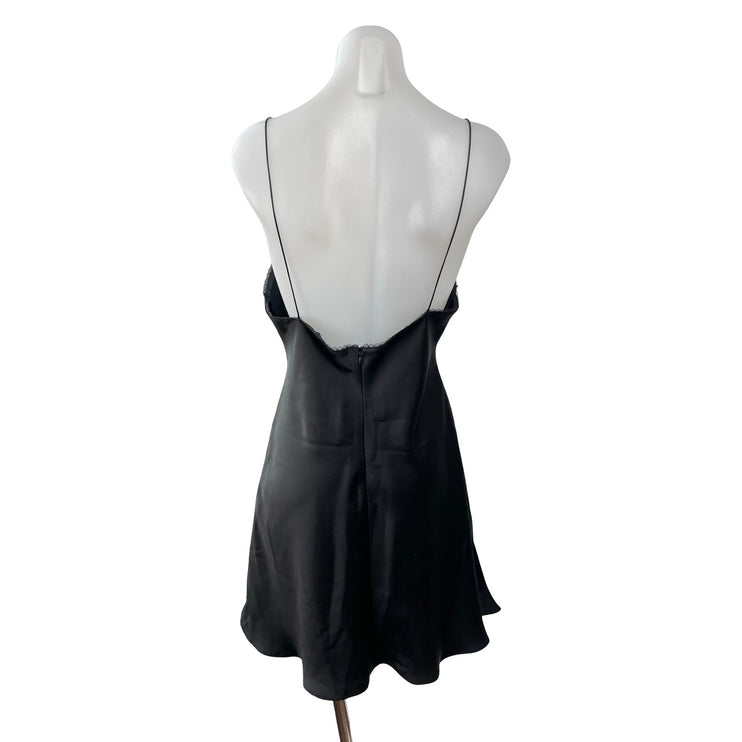 Zara Black Sleeveless V Neck Backless Bow Lace Cami Tank Mini Slip Dress Size L