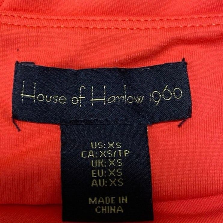 House Of Harlow 1960 Women's Red Orange Short Sleeve Square Neck Bodysuit Top XS