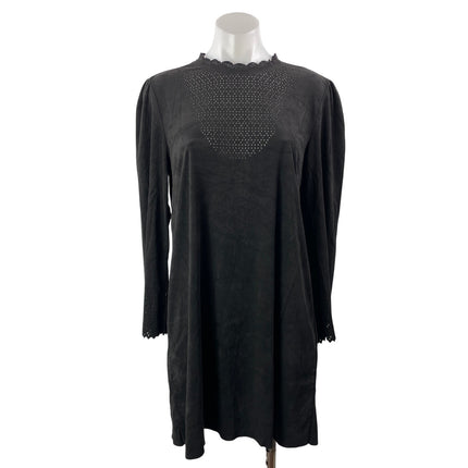 Zara Women's Black Mock Neck Lace Eyelet Long Puff Sleeve Mini Shift Dress L