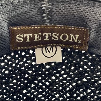 STETSON Onyx Black Woven Leather Band Curled Wire Brim Western Cowboy Hat Size M