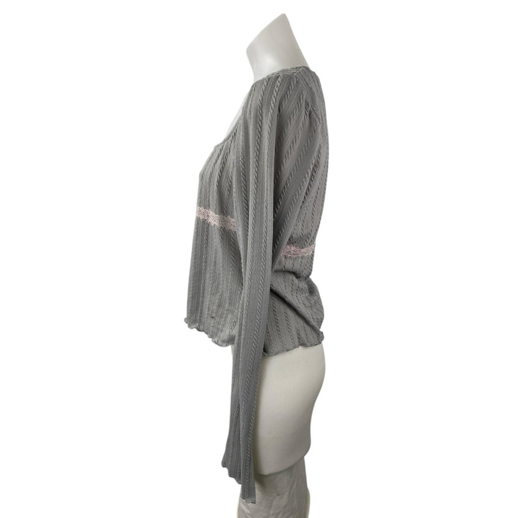 Princess Polly Women's Gray Floral Lace Trip Long Sleeve Boxy Blouse Top Size 10
