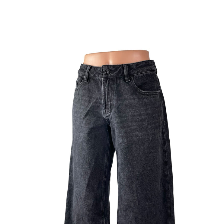 Princess Polly Women's Black Mid Rise Barrel Baggy Wide Leg Denim Jeans Pants 2