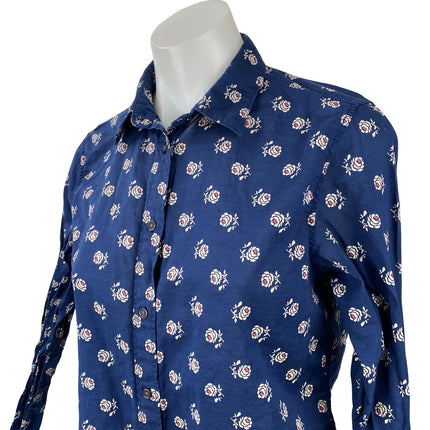 Uniqlo Women's Navy Blue Floral Cotton Long Sleeve Button Down Shirt Top Size S
