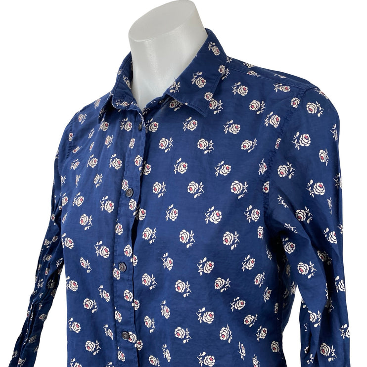 Uniqlo Women's Navy Blue Floral Cotton Long Sleeve Button Down Shirt Top Size S