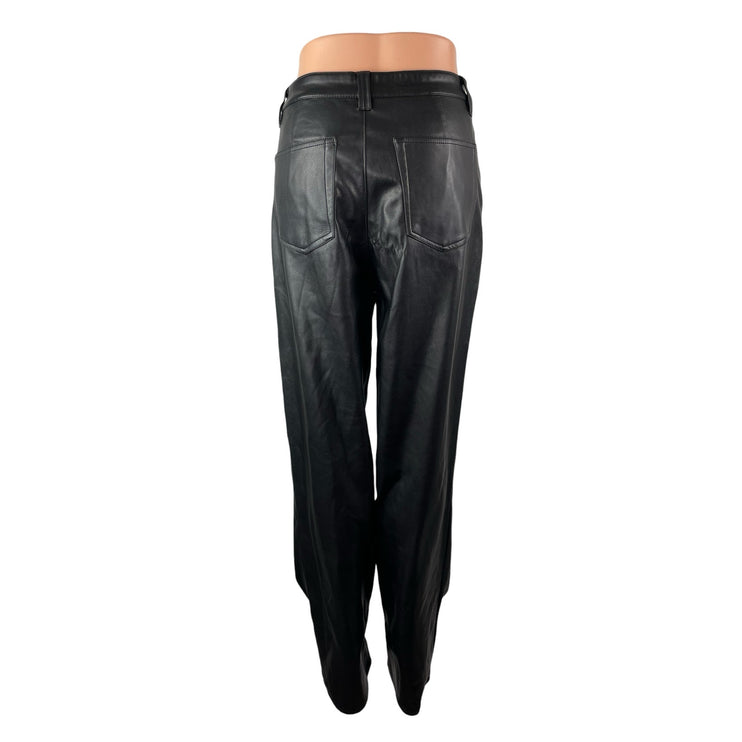 Asos Women's Black Faux Leather High Rise Straight Leg Long Trousers Pants Sz 8