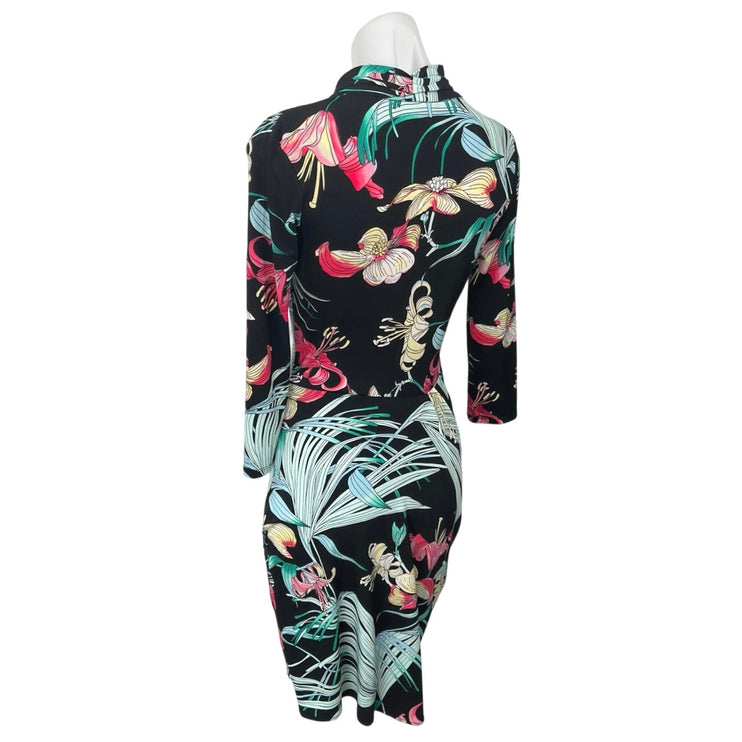Jennifer Lopez Multicolor Long Sleeve Tropical Ruched Mini Bodycon Wrap Dress XS