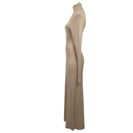 Zara Womens Cream Ribbed Knit Turtleneck Long Sleeve Maxi Sweater Dress Size S