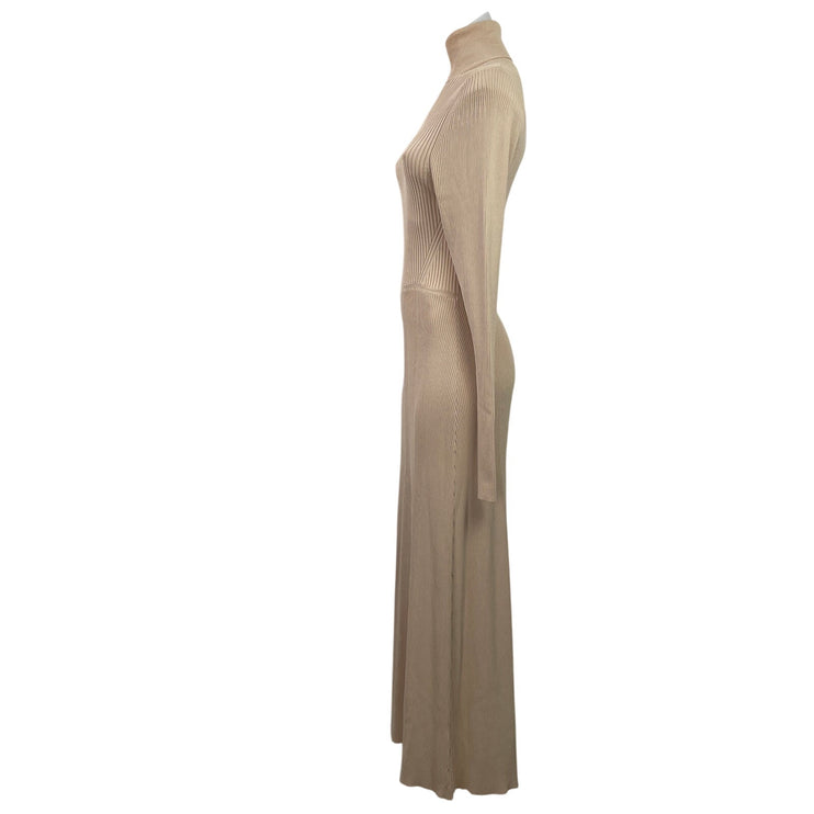 Zara Womens Cream Ribbed Knit Turtleneck Long Sleeve Maxi Sweater Dress Size S