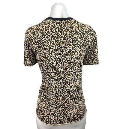 Brave Soul Tan Black Crew Neck Leopard Short Sleeve T Shirt Tee Top Size 10