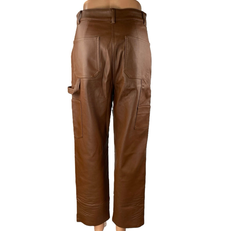 Aritzia Wilfred Free Women's Brown Faux Leather Vegan Trousers Pants Size 4