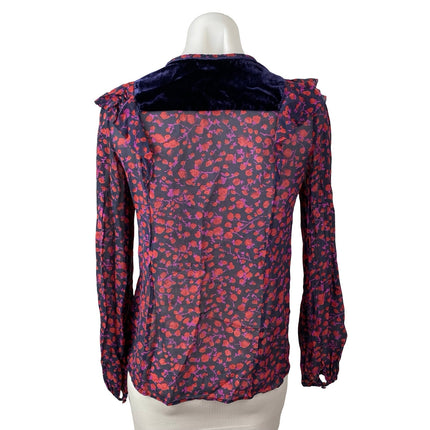 L.K. Bennett Multicolor Mesh Sheer Floral Long Sleeve Cutout Blouse Top Size 4