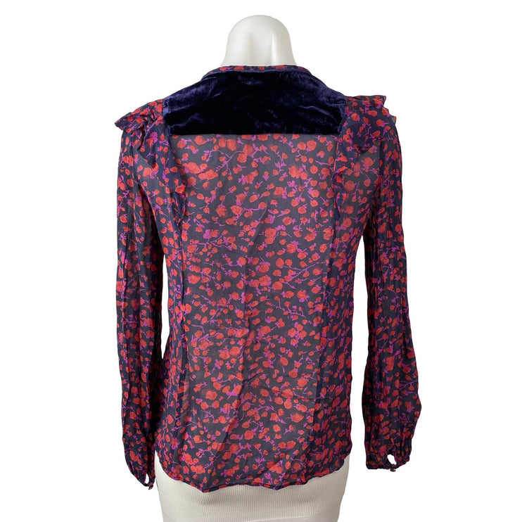 L.K. Bennett Multicolor Mesh Sheer Floral Long Sleeve Cutout Blouse Top Size 4