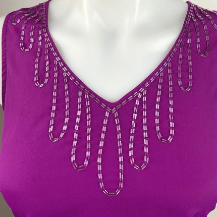 Ann Taylor Purple V Neck Beaded Sleeveless Embellished Tank Top Size XS