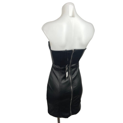 Fashion Nova NWT Black Faux Leather Strapless Mini Tube Corset Party Dress Sz XS