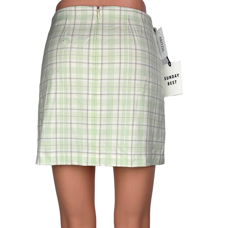 Aritzia Sunday Best NWT Tatiana Lola Green Plaid Slit Straight Mini Skirt Size 2