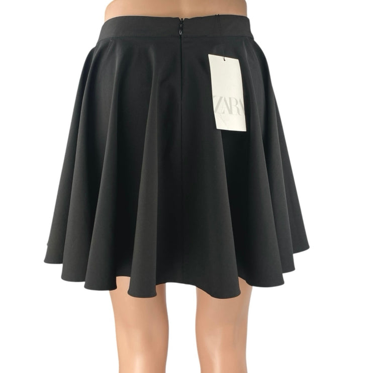 NEW Zara Women's Black High Waisted Zipper Mini Tennis A-Line Flared Skirt Sz L