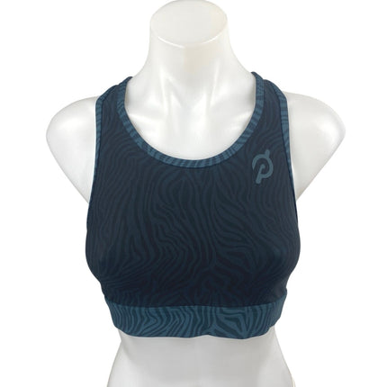 Peloton Blue Zebra Animal Print Raceback Yoga Athletic Sports Bra Crop Top Sz S
