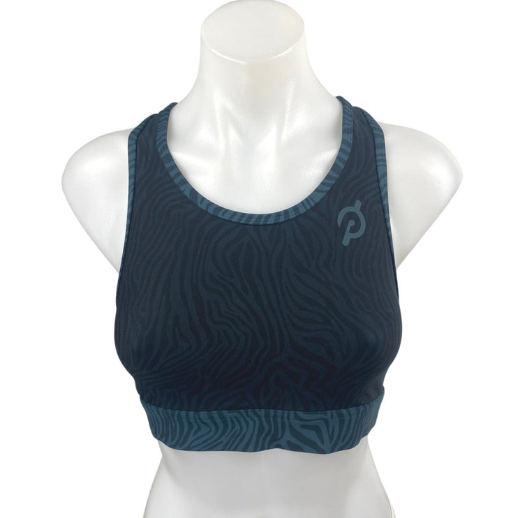 Peloton Blue Zebra Animal Print Raceback Yoga Athletic Sports Bra Crop Top Sz S