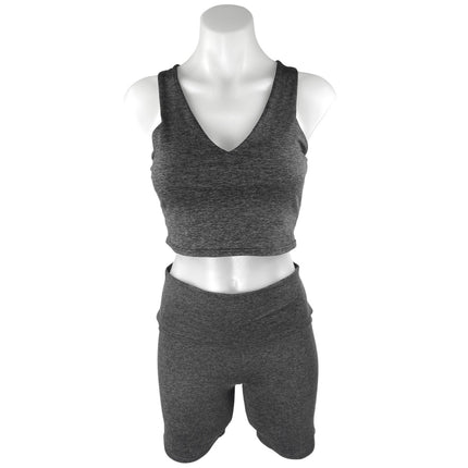 Quince Black Sleeveless Crop Top High Rise Biker Shorts Athletic 2 Pc Set Size M