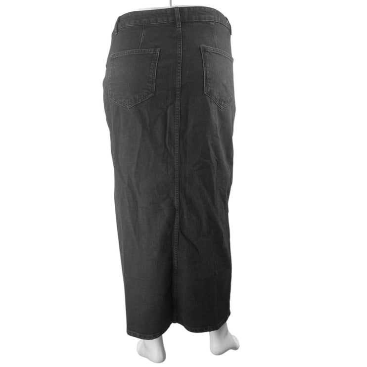 Asos Women's Black High Waisted Front Slit Straight Denim Jean Skirt Size 12