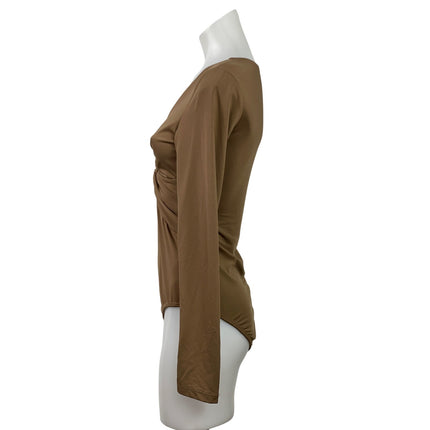 Princess Polly Womens Brown Twist Front V-neck Long Sleeve Bosysuit Blouse Top 6