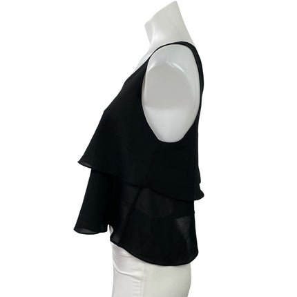 Paper Crane Women's Black Sleeveless Chiffon Layered Open Back Crop Tank Top M
