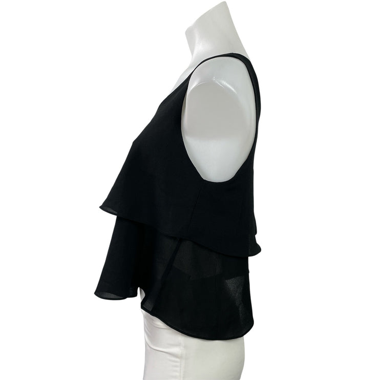 Paper Crane Women's Black Sleeveless Chiffon Layered Open Back Crop Tank Top M