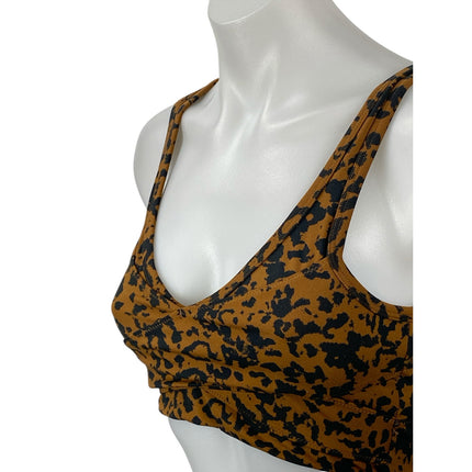 Varley Tan Leopard Cheeta V Neck Yoga Workout Athletic Sports Bra Crop Top Sz S