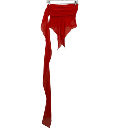 NEW Danielle Guizio Red Poppy Chiffon Wrap Around Ruffle Drape Crop Top Size XS