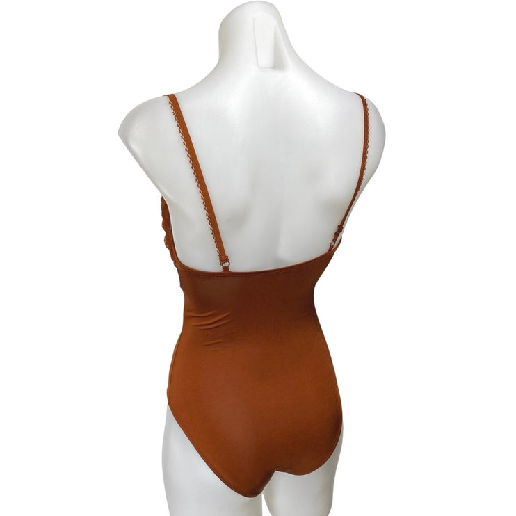 Zara Brown Sleeveless Floral Lace Cami Camisole Tank V Neck Bodysuit Top Size S