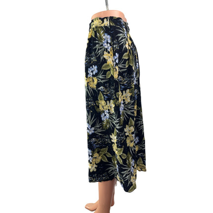 Sievers Women's Black Floral Tropical High Waisted A Line Midi Skirt Size M