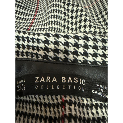 Zara Black White Houndstooth Plaid Collared Long Sleeve Shift Mini Dress Size 0