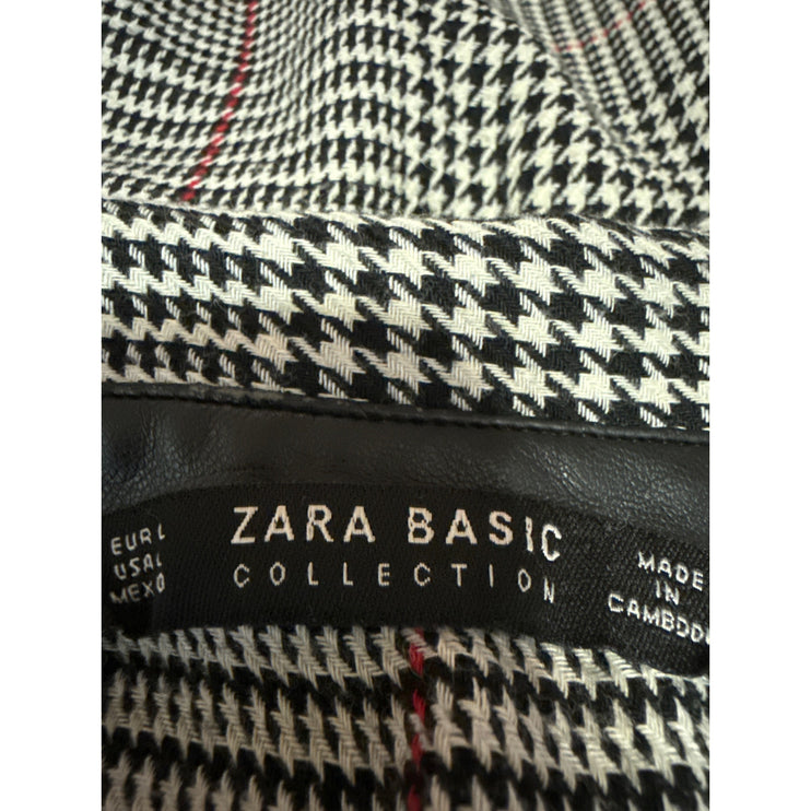 Zara Black White Houndstooth Plaid Collared Long Sleeve Shift Mini Dress Size 0