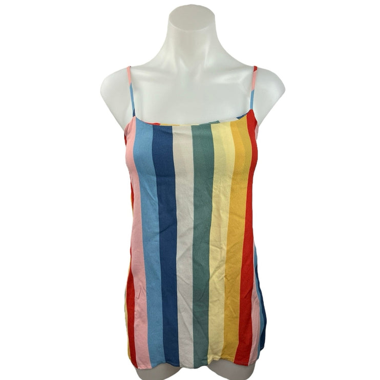 Reformation Jeans Rainbow Striped Adjustable Spaghetti Strap Tank Dress Size 0