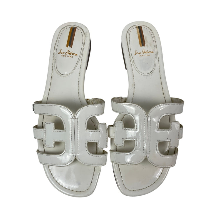 Sam Edelman Women's White Double E Straps Square Toe Bay Flat Slides Sandals 9.5