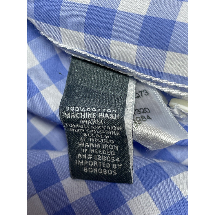 Bonobos Men's Blue Gingham Check Pocket Long Sleeve Button Down Shirt Top Size M