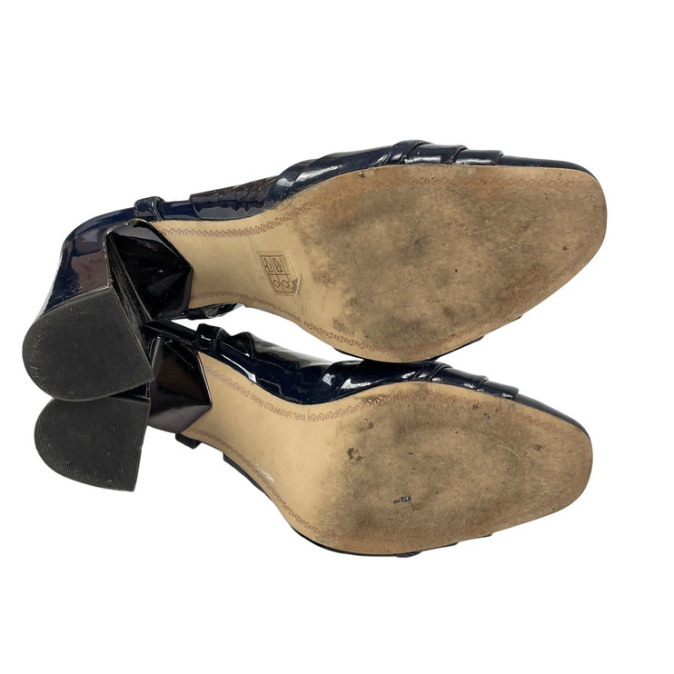 Karl Lagerfeld Paris Georgia Chain Navy Blue Block Heels Slingback Pumps Sz 7.5