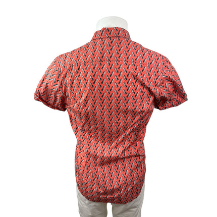 Ted Baker Women's Red Pineapple Short Sleeve Casual Button Down Shirt Top Size M