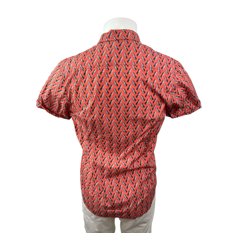 Ted Baker Women's Red Pineapple Short Sleeve Casual Button Down Shirt Top Size M