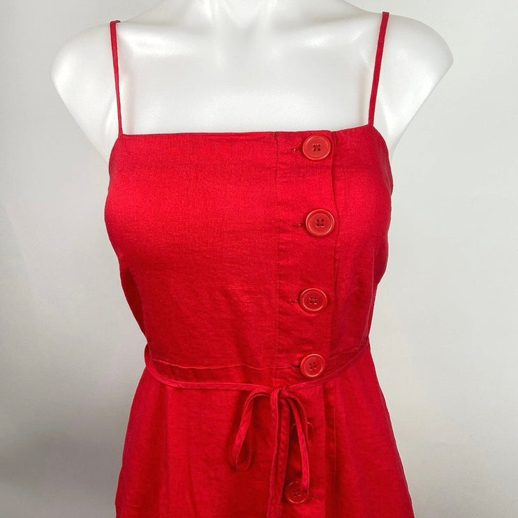 Urban Outfitters Red Onyx Linen Button-Front Slit Spaghetti Straps Midi Dress XS