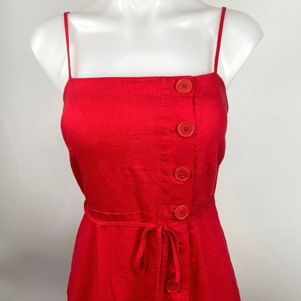 Urban Outfitters Red Onyx Linen Button-Front Slit Spaghetti Straps Mid – Brie Urban Outfitters Red Onyx Linen Button-Front Slit Spaghetti Straps Mid – Brie