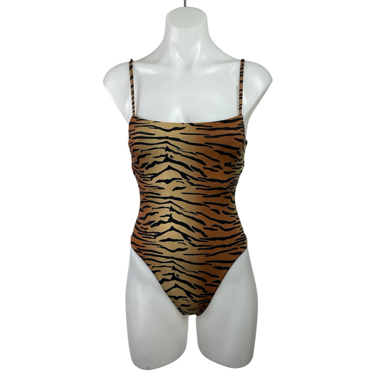 Vitamin A Brown Tiger Print Sleeveless Cami Camisole Beach One Piece Swimsuit S