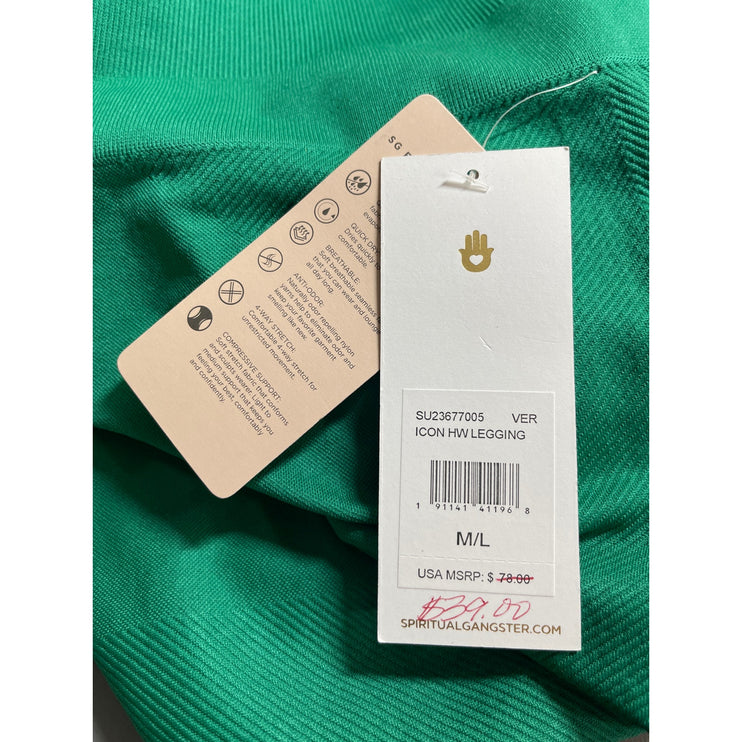 NEW Spiritual Gangster Women's Green High Rise Yoga Athletic Leggings Pants M/L