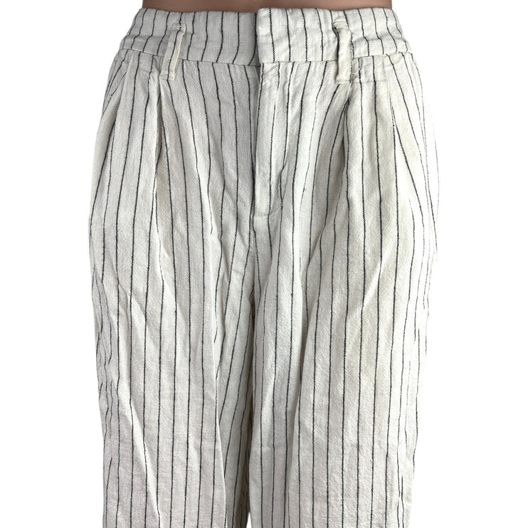 A New Day White Linen Striped Straight Wide Leg High Rise Pleat Trousers Pants 2