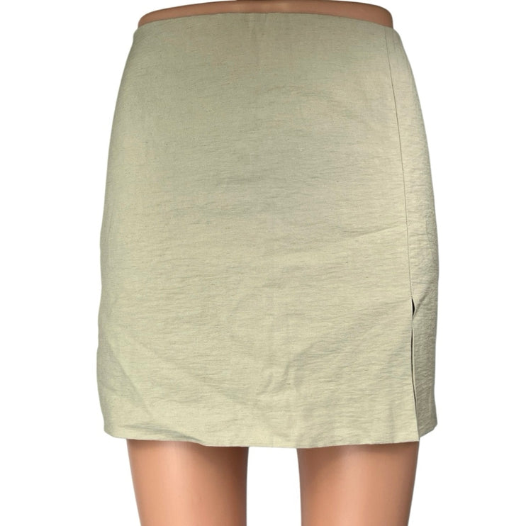 H&M Women's Beige Linen Side Zip Slit Casual Mini Straight Pencil Skirt Size 6