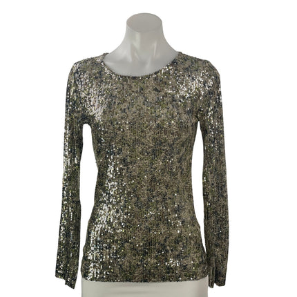 Alessandra Gallo Womens Silver Gold Long Sleeve Sequin Embellished Blouse Top 40