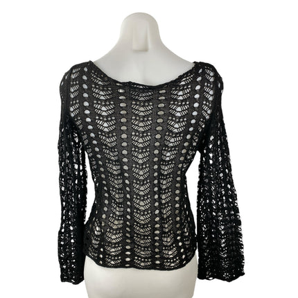 Daisy Street Women's Black Open Knit Crochet Long Sleeve Sweater Blouse Top Sz M